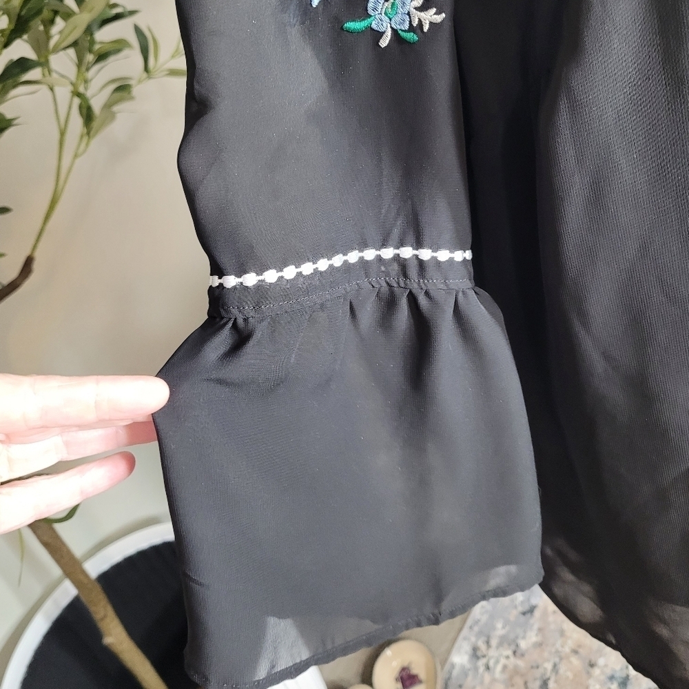 ALYX Black With Floral Embroidery Details And 3/4 Bell Sleeves. Medium - Picture 3 of 5